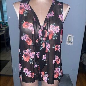Target Black and Pink Tie Front Sleeveless Blouse